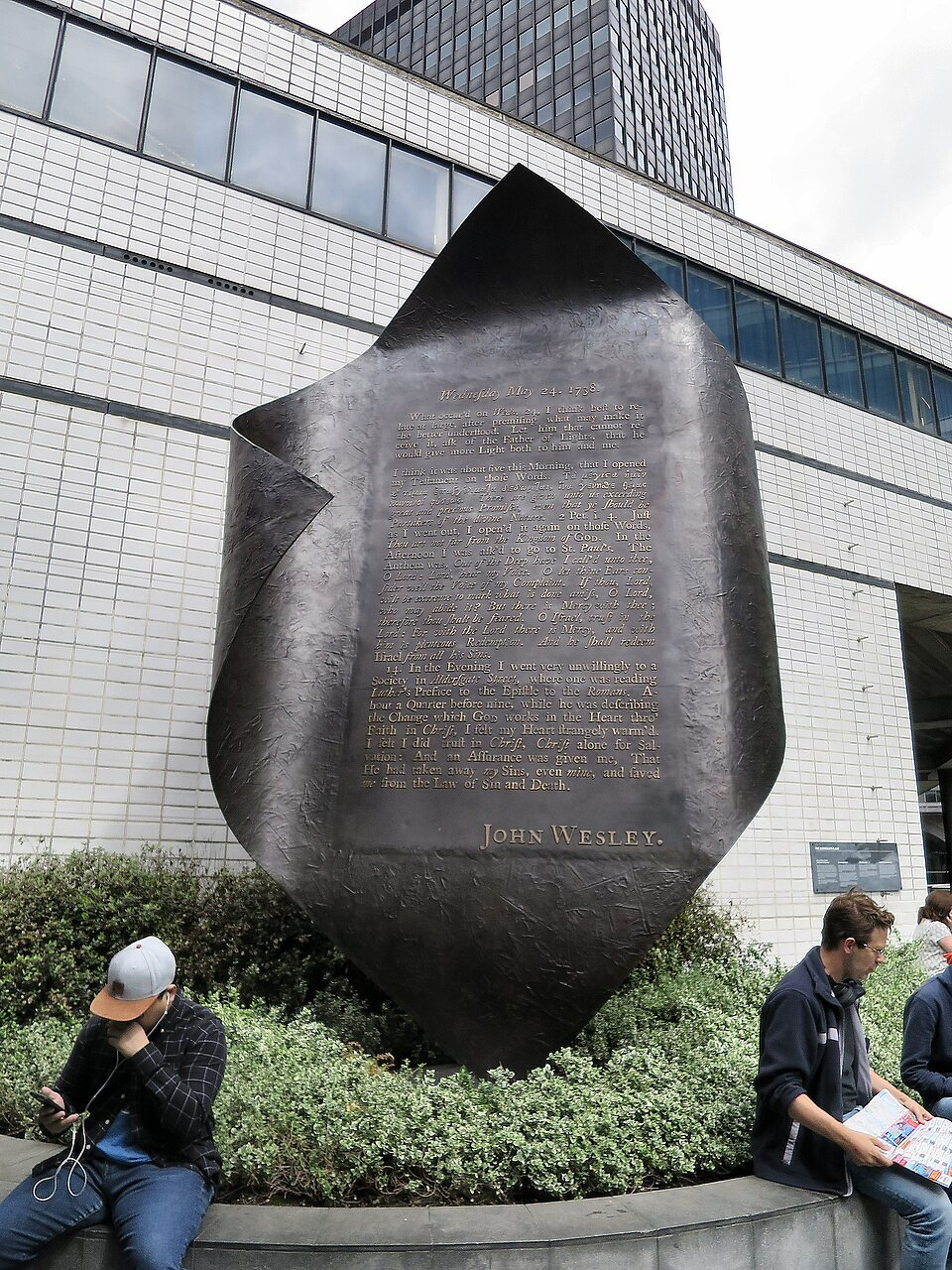 Sculpture marking John Wesley's conversion experience on Aldersgate Street, London.